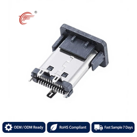 Type-C 24pin Female Base Double Row Vertical Patch Board Kontak Tembaga Rumah Baja Tahan Karat Penutup Debu Steker 180 Derajat RoHS