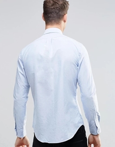 Camicie eleganti ricamate alla moda a maniche lunghe Business Casual Polo <span class=keywords><strong>Oxford</strong></span> camicie da uomo in <span class=keywords><strong>Slim</strong></span> <span class=keywords><strong>Fit</strong></span> blu - Product Image 4
