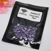 Ametyste synthétique CZ, pierre précieuse taillée à la machine, forme triangulaire, zircone cubique violette
