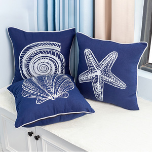 Ocean-themed Cotton <b>Throw</b> <b>Pillow</b> 45x45 Cm Marine Pattern Square Removable Washable Decorative Cushion for Sofa Bedroom - Product Image 1