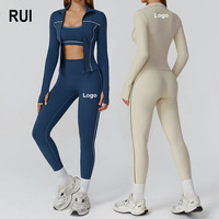 Ensemble de yoga 3 pièces respirant sans couture pour femme RUIQUWIN, leggings de sport taille haute et veste avec fermeture éclair et design patchwork