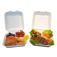Vente en gros de 8x8 pouces conteneur compostable à clapet jetable de qualité alimentaire personnalisé boîte à lunch en bagasse conteneur alimentaire à clapet