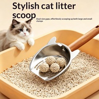 Pelle à litière pour chat en acier inoxydable, maille perforée fine, outil de ramassage des excréments, grande taille, forme oreille de chat, pour litière minérale ou tofu