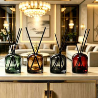 Diffuseur de parfum d'ambiance de luxe en verre coloré de 180 ml avec bâtonnets en fibre noire pour la maison et la décoration