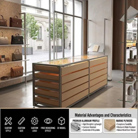 Lemari pajang kaca modern dengan rangka aluminium, laci, dan meja desainer untuk toko perhiasan, jam tangan, mal, dan butik.