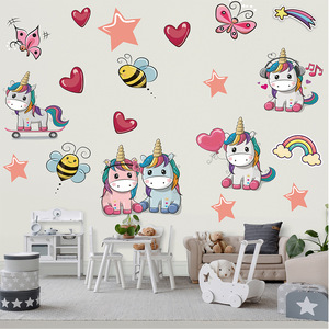 Autocollants muraux <span class=keywords><strong>licorne</strong></span> originaux, adhésif de mur, pour chambres d'enfants, salon, décoratifs, verts, papier peint décoratif - Product Image 2