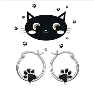 Footprint Earring Pendiente De Huella Puppy Dog Cat Paw Print Small Hoop Earrings For Sensitive Ears