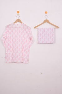 Conjunto de Pijama Estampado a Mano Más Vendido, Cuello Redondo, Cierre de Botones, Manga Tres Cuartos, Ropa de Dormir, Ropa de Estar por Casa de Verano - Product Image 4
