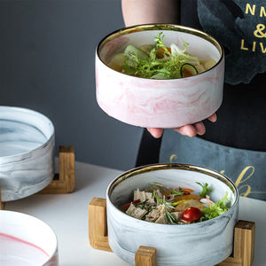 Kinglang — bol <span class=keywords><strong>de</strong></span> fruits en porcelaine à <span class=keywords><strong>marbre</strong></span>, <span class=keywords><strong>marbre</strong></span> nordique, 6 pouces, salade fantaisie, Dessert, bol <span class=keywords><strong>de</strong></span> fruits avec jante en or, vente en gros - Product Image 4