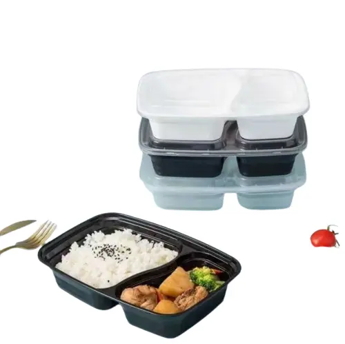 Microondas de 2 compartimentos de 900ml, restaurante de grado alimenticio, caja cuadrada desechable para llevar, almuerzo, comida, delicatessen, caja de embalaje de plástico