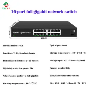 Monitor Ethernet 16 Port 24 Port Serat 10/100/1000Mbps dengan Konverter Sakelar Serat Optik Jaringan 1000 Base-fx Rj45