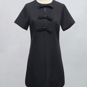 Wholesale Customized OEM ODM High Quality Autumn Natural Waist Midi Length Solid Color O-Neck Short Sleeve Casual <b>Dresses</b> - Product Image 6
