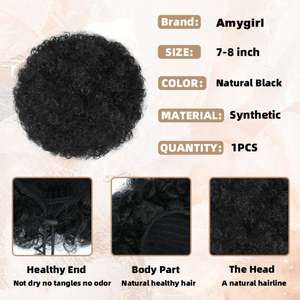 Afro Puff Drawstring <b>Synthetic</b> Ponytail Extension for Black Women High Temperature Fiber Kinky Curly Ponytail Bun-Amygril Brand - Product Image 2