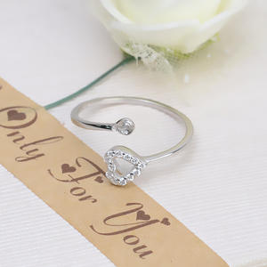 Anillo de Boca de Plata S925 para Mujer, Diseño de Corazón con Diamante Tallado, Anillo de Dedo Ajustable, Accesorios de Perlas DIY, Soporte Vacío - Product Image 4