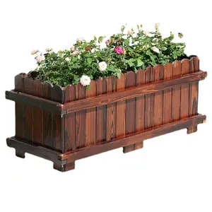 Vaso de flores para plantas de jardim ao ar livre, caixa retangular de madeira para plantar, caixa de madeira artesanal em formato de cerca, 2 peças
