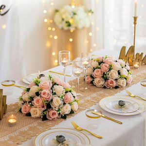 Boules de fleurs artificielles en soie florale <span class=keywords><strong>bordeaux</strong></span>, centres de table pour <span class=keywords><strong>mariage</strong></span>, décorations de table pour événements, <span class=keywords><strong>mariage</strong></span>, table à manger, maison - Product Image 2