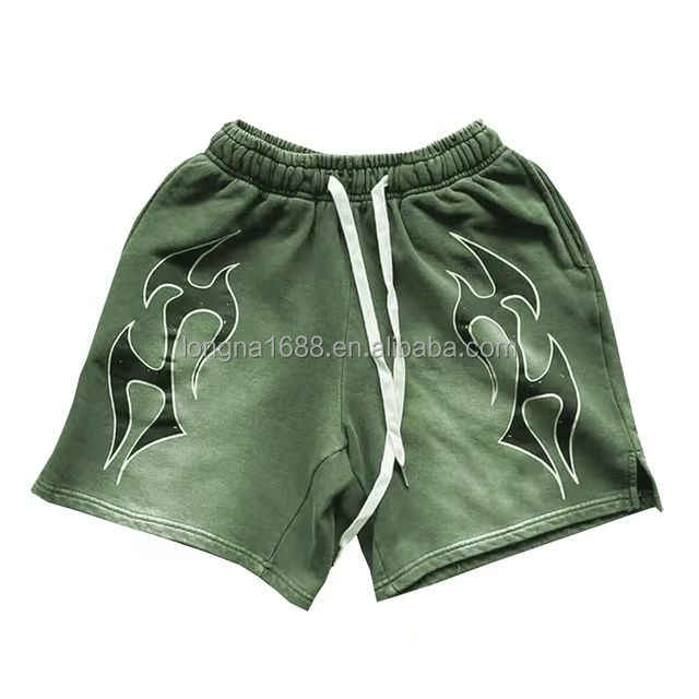 Custom Men Vintage Sun Dye Fade Sweat Cotton Shorts Raw Edge Puff