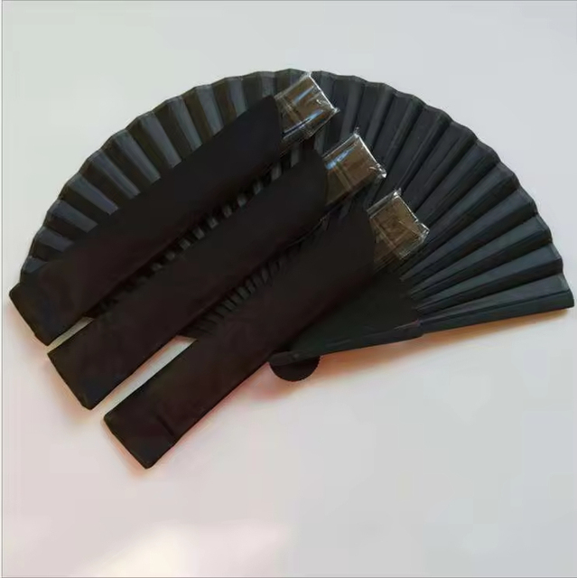 Wholesale Chinese Style Foldable 21cm Black Silk Fabric Bamboo Ribs Handheld Fan for Dance Wedding Party