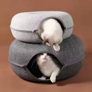 Toptan özel Pet kedi evi büyük Donut tasarım tünel oyun fermuar tasarım kedi yatak hissettim