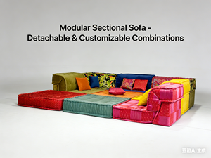 Conjunto de Móveis de Combinação Sofá-Cama Moderno, Luxuoso e Contemporâneo, Estilo Celebridade, com Tecido Rochburg Mahjong, para Sala de Estar Criativa - Product Image 2