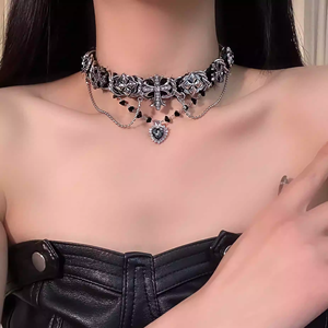 قلادة تشوكر من هيسيرا بتصميم عصري من سلسلة معدنية ثقيلة بطراز صناعي قوطي بانك مع صليب - Product Image 3