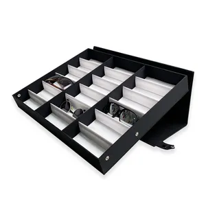 Wholesale Multi-Slot Leather Sunglasses Organizer Storage Box 18 Slot Eyeglass Trays