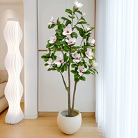 Pohon Bonsai Magnolia Camellia Artifisial PE Realistis, Bunga Plastik untuk Dekorasi Dalam/Luar Ruangan, Pernikahan, Pesta Ulang Tahun, dan Lanskap