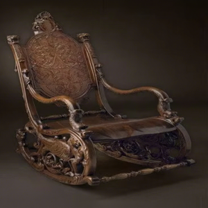 Fauteuils à bascule modernes brun foncé en bois de teck sculpté brillant réaliste, chaise confortable, taille personnalisée, utilisation événementielle SEA DSTEXPORTS - Product Image 1