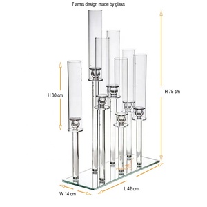 Gros rectangle forme 7 bras cristal pilier bougeoir tube de verre candélabres pièce maîtresse décor de fête de mariage - Product Image 2