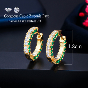 Rhodium Plated White and Green CZ Gold Plated <strong>Hoop</strong> <strong>Earrings</strong> <strong>Tiny</strong> Zircon <strong>Hoop</strong> <strong>Earrings</strong> for Brides Wedding Dancing Party Jewelry - Product Image 5