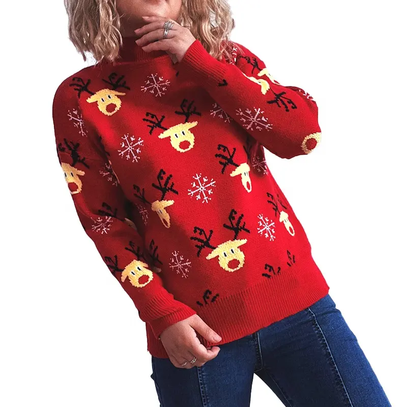 Fabrikant Custom Winter Dame Trui Tops Xmas Trui Jumper Gebreide Kerst Jacquard Patroon Trui Voor Vrouwen