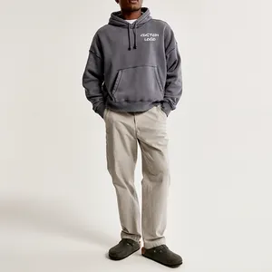 Custom 100% Cotton Raw Seam Hoodie Heavy Weight Jogger With Kangaroo Pockets Men Cropped Popover Hoodie