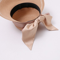 Chapeau de paille à large bord avec nœud en ruban satiné, élégant, léger et respirant, idéal pour les vacances à la plage, protection solaire estivale à la française