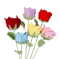 Bunga Mawar Thailand Kecil Buatan Tangan dari Benang Wol, Bunga Buatan untuk Rangkaian Bunga, Hadiah Hari Valentine