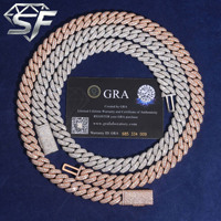 Chaîne cubaine SF 14MM de luxe bicolore or blanc et or rose sertie de moissanite VVS