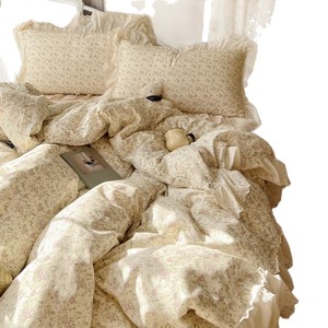 French Garden Retro Style All Cotton Double Layer Yarn Four Piece <b>Bedding</b> <b>Set</b> Princess Lace Trim Small Floral Print - Product Image 5