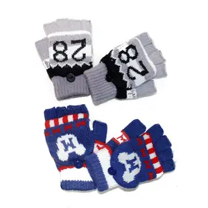 Sports Match Open Half Finger Knit Gloves with Cap