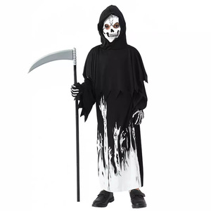 Disfraz de Grim Reaper para niños que brilla en la oscuridad, traje de cosplay de Halloween, edad de 8 a 13 años, material de spandex - Product Image 1