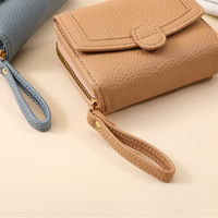 Porte-monnaie pour femme de style coréen, pochette courte à trois volets avec fermeture éclair, portefeuille pliable grande capacité, doublure en polyester