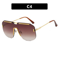2025 nouveau gros une pièce lentille à la mode pilote sans monture lunettes de soleil femmes Vintage rose métal grand cadre lunettes de soleil