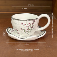 Tasse en céramique peinte à la main style rétro rural, avec anse haute et motif floral, style américain, assiettes en forme de fleur, mug à café en céramique
