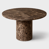 Ensemble de table à manger moderne en marbre et cuir avec 7 fauteuils, bordure surélevée, design écologique pour la maison et l'hôtellerie