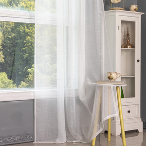 Voilage en polyester argenté à grille, blanc semi-transparent, draperie en voile texturé effet lin pour fenêtre, décoration de salon et de maison - Product Image 1