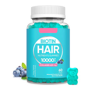 Gomitas de biotina 10 000 Mcg para mujeres y hombres (60 unidades)-2x biotina de máxima fuerza para el crecimiento del cabello piel y uñas-Sin Gluten - Product Image 1