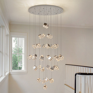 Modern Crystal <b>Chandelier</b> Long Pendant <b>Light</b> LED Remote Control Multi-head For Villa Staircase Living Room - Product Image 1