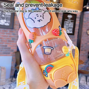 かわいい漫画風学生向け携帯用クマ型水筒、直飲みストロー付き、環境に優しいBPAフリー、再利用可能、アウトドア向け - Product Image 5