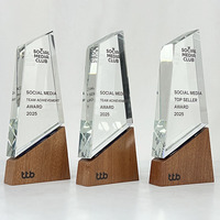 Plaques de récompense de gravure de trophée en cristal personnalisées pour les cadeaux de bienvenue de réunion sportive MH-N445 de trophée en cristal à base de bois