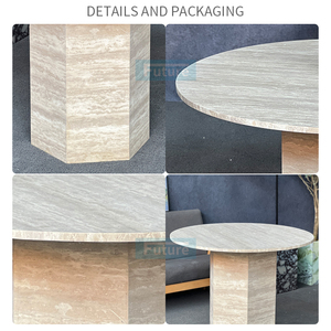 현대 라운드 탑 베이지 석회화 커피 테이블 낮은 라운드 실린더 주각 거실 럭셔리 자연 맞춤형 티 테이블 - Product Image 4