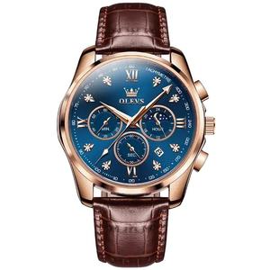 Montre pour homme 2888, montre sport à quartz pour homme avec calendrier, aiguilles lumineuses, bracelet en cuir, montre-bracelet étanche pour homme - Product Image 1