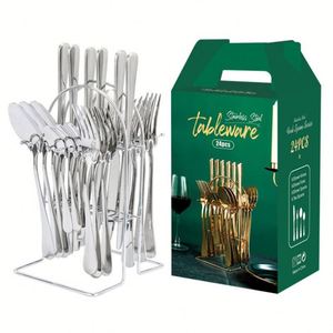 Stainless Steel 18/0 Food Grade 24-Piece Flatware Set Minimalist Design Back to School Gift Box Included - Product Image 1